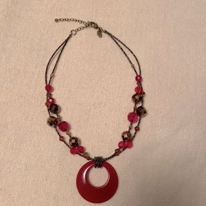 Lia Sophia Red and Bronze Beaded Necklace